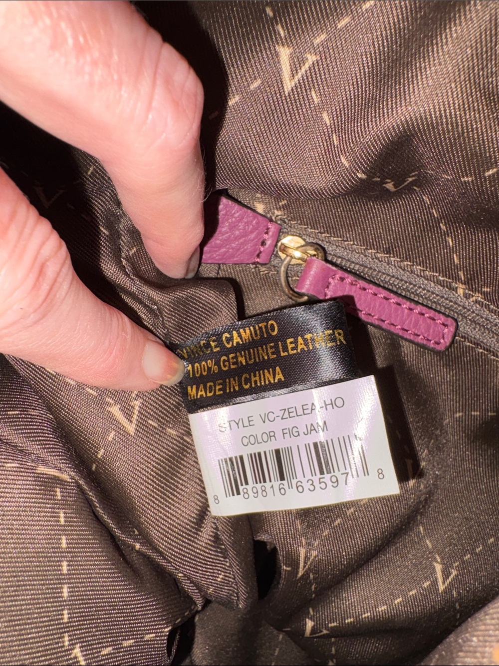 Vince Camuto Fig Jam Pink Pebbled Leather Goldtone Zip Hobo Shoulder Purse Bag - Picture 8 of 16